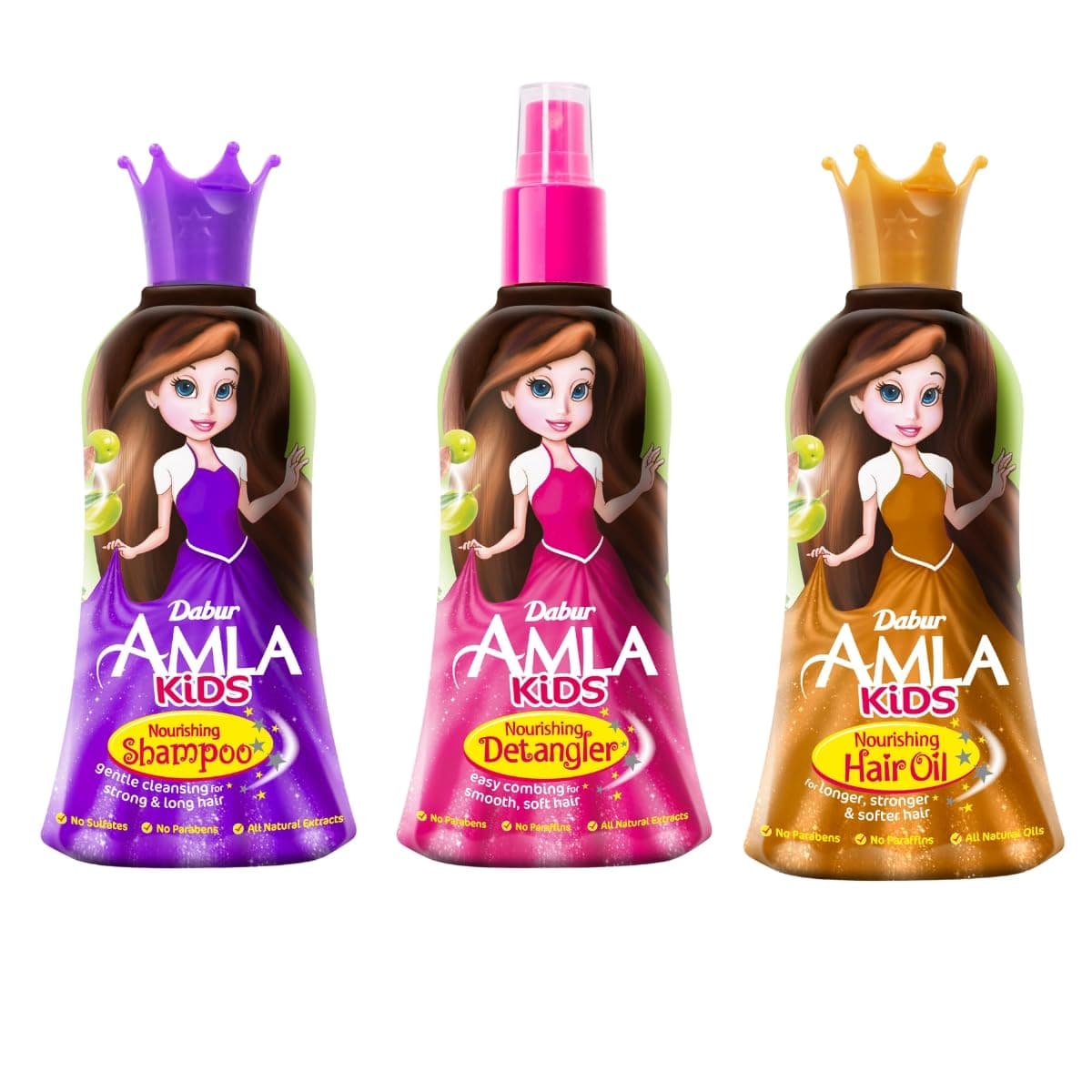 Dabur Amla Kids Detangler + Hair Oil + Shampoo (3x200ml) | Natural Extracts | Gentle Care for Strong & Long Hair | Value Pack