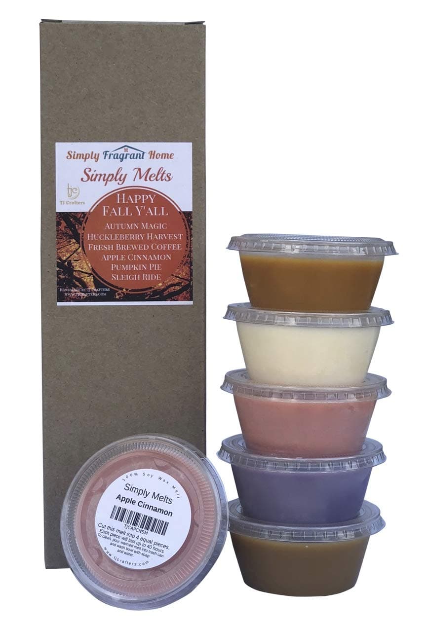 Scented Wax Melts Variety Pack - Hand Poured Natural Soy Candle Wax Melts for Warmers, 6 Resealable Cups (2.2 oz Each, 13.2 oz Total), Up to 40 Hours of Scent Throw Per Quarter Cup (Happy Fall Y'all)