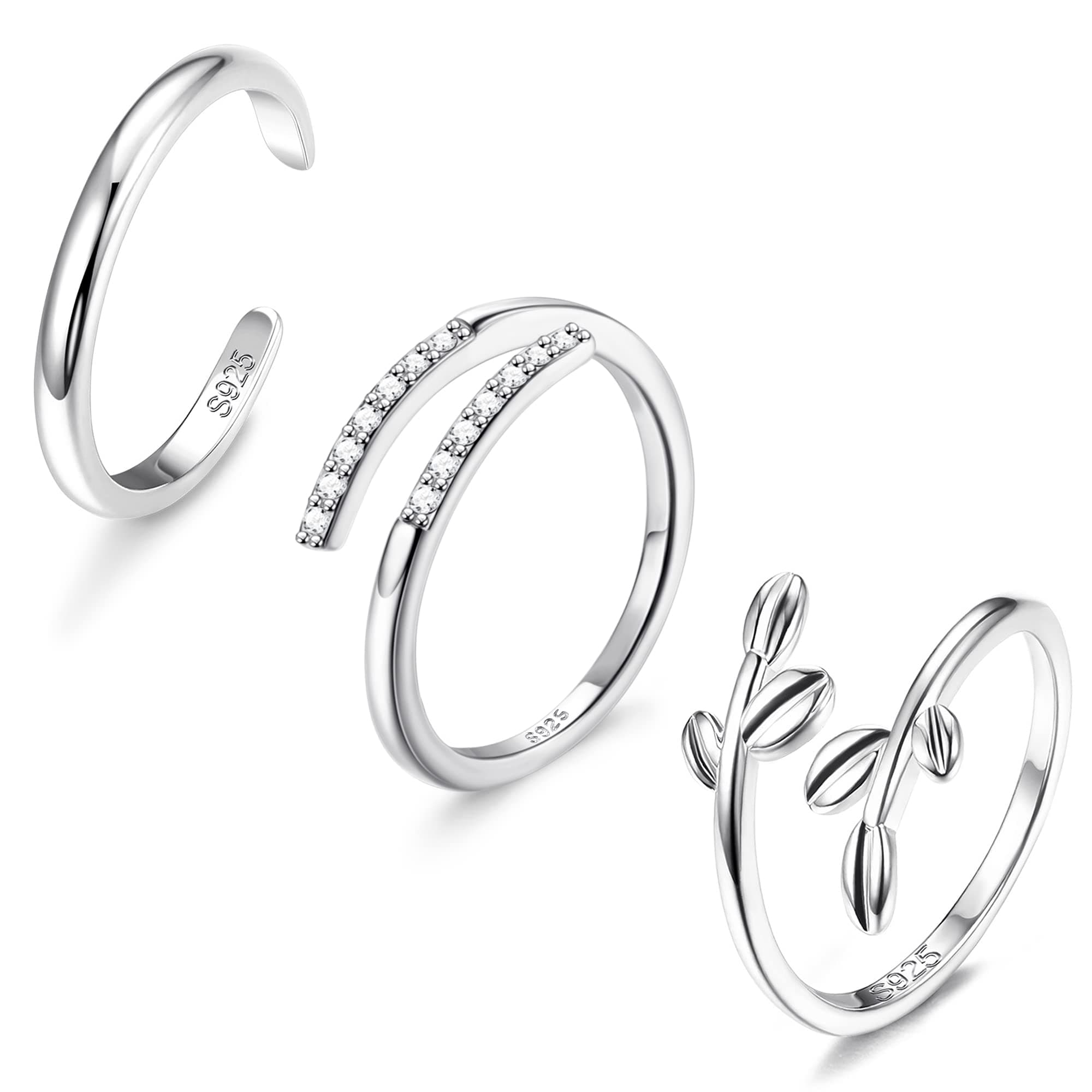 ADRAMATA3Pcs 925 Sterling Silver Toe Rings for Women Moonstone Mood Rings Set Color Change Adjustable African Toe Rings Finger Nail Rings Summer Beach Barefoot Jewelry