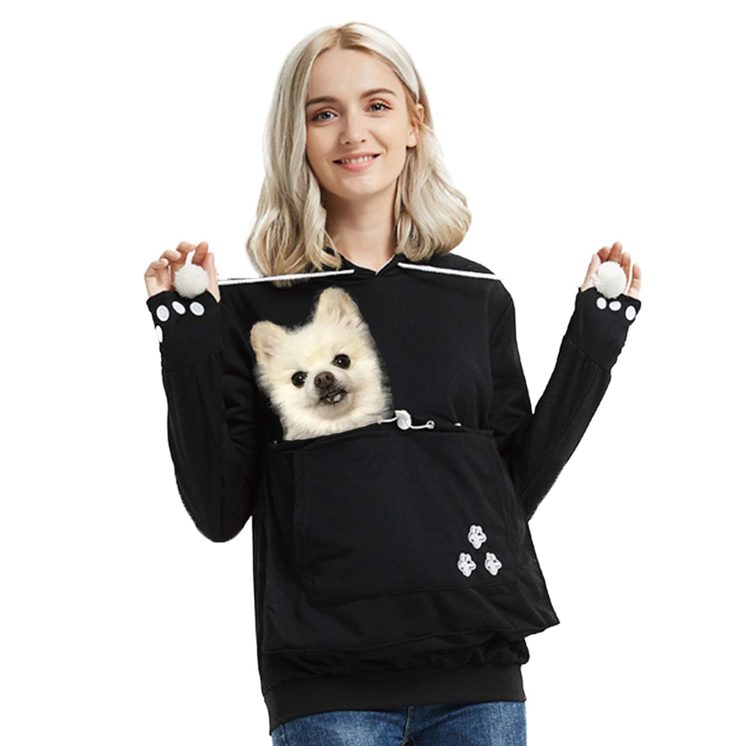 Womens Pet Carrier Shirts Mewgaroo Hoodie Pet Pouch Sweatshirt Kangaroo Pouch Pullover Kitten Puppy Holder Hood Sweatshirt