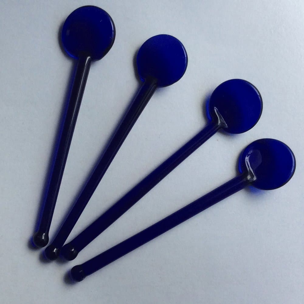 Hand Blown Glass Salt Spoons, Your Color Choice, Cobalt Blue, Set of Four