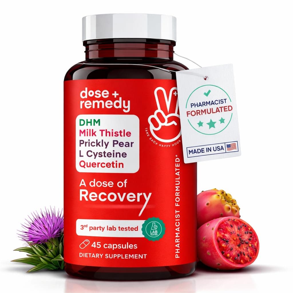 A dose of Recovery|Liver Detox | Made in USA | USDA | Hydration Support for Better Morning Recovery Asian Flush | Dihydromyricetin DHM, Quercetin, Vitamin B, Milk Thistle, Prickly Pear, | (45 Pills)