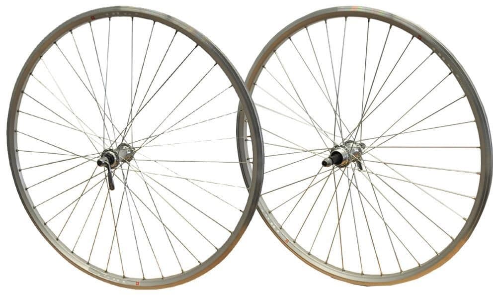 Trinity B2B 700c Hybrid Screw on PAIR Mach 240 Silver Eyeletted Rims on Front & Rear Joytech Hubs with Silver Spokes Bike part