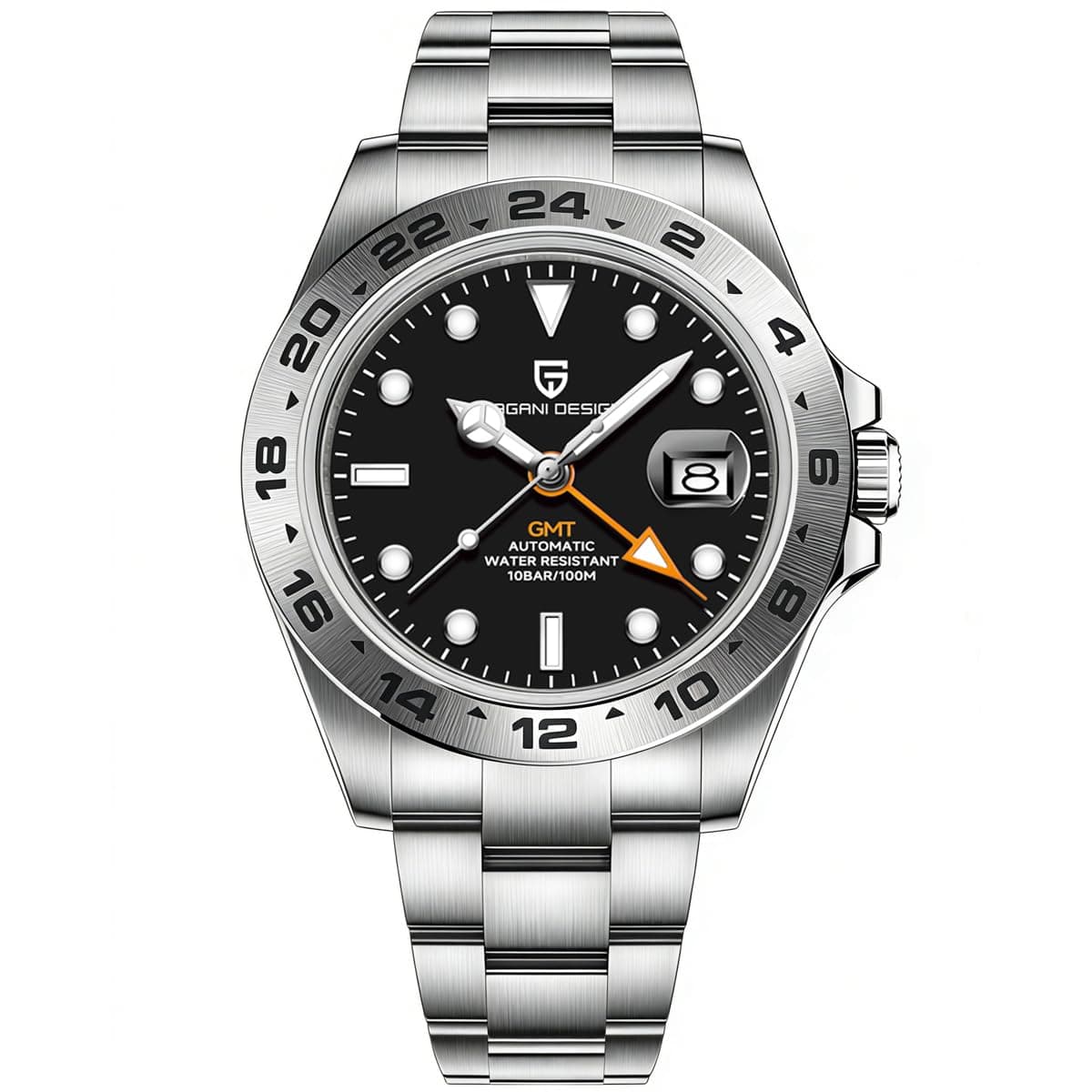 Pagani Design Luxury Automatic Mechanical Watch for Man 42mm GMT Sport Watch with Stainless Steel Strap, Sapphire Glass & 10ATM Waterproof