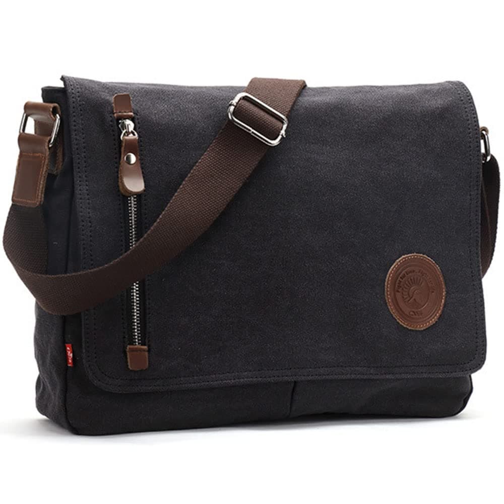 GocokiaCanvas Messenger Shoulder Bag Satchel Bag,Vintage Canvas Crossbody Bag with Multiple Pocket for Daily Use School and Work, Black