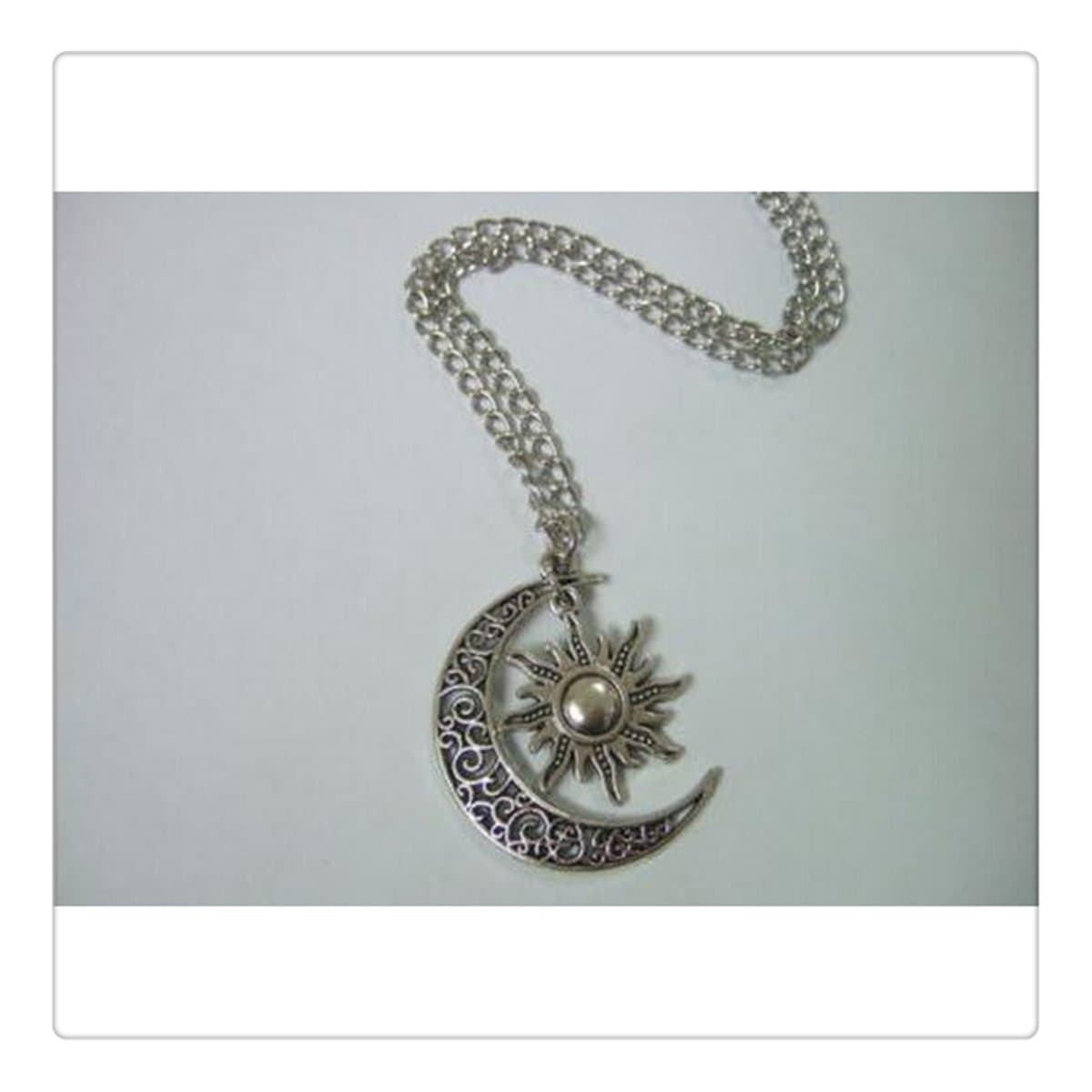 Antique Silver Crescent Moon Sun Charm Pendant ,Crescent Moon And Sun Necklace,60CM Sweater chain necklace
