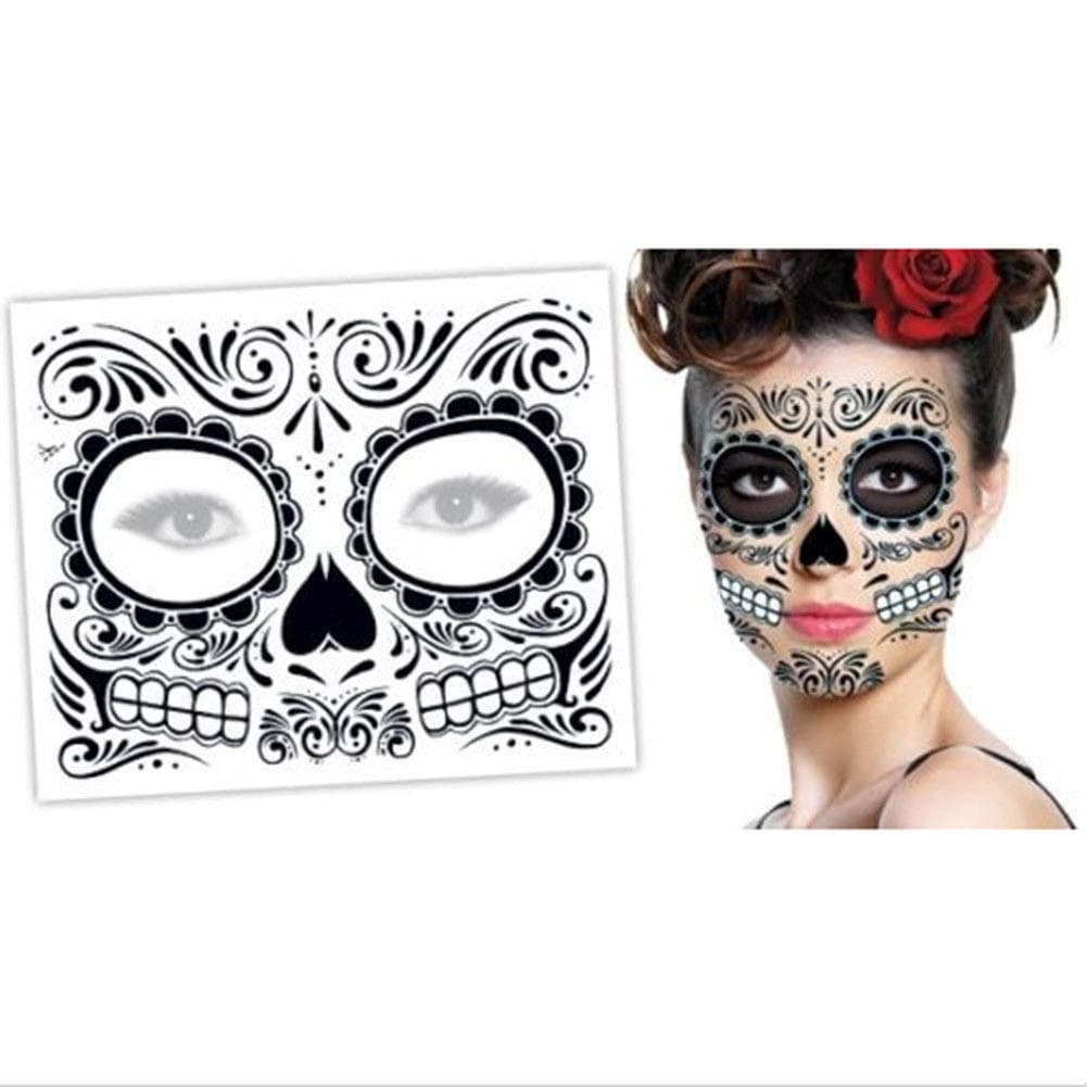 Upxiang Halloween 2PCS Day Of The Dead Dia de los Muertos Face Mask Sugar Skull Tattoo Beauty 15*12.5 cm/ 5.91*4.92inch (B)