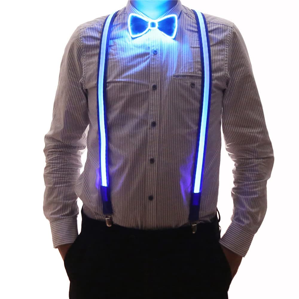 2 Pcs/Set, Light Up Men's LED Suspenders And Bow Tie, Perfect for Music Festival Halloween Costume Party, Christmas