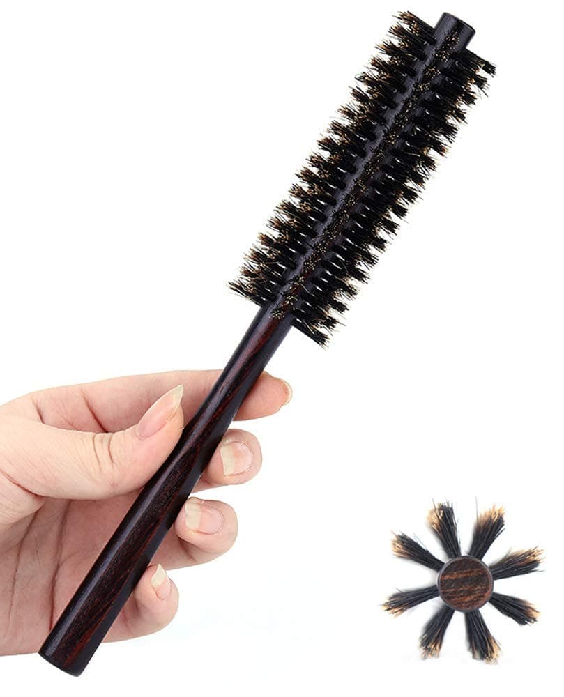 PERFEHAIR Small Round Hair Brush for Thin or Short Hair, Mini Round Boar Bristle Beard Brush for Men