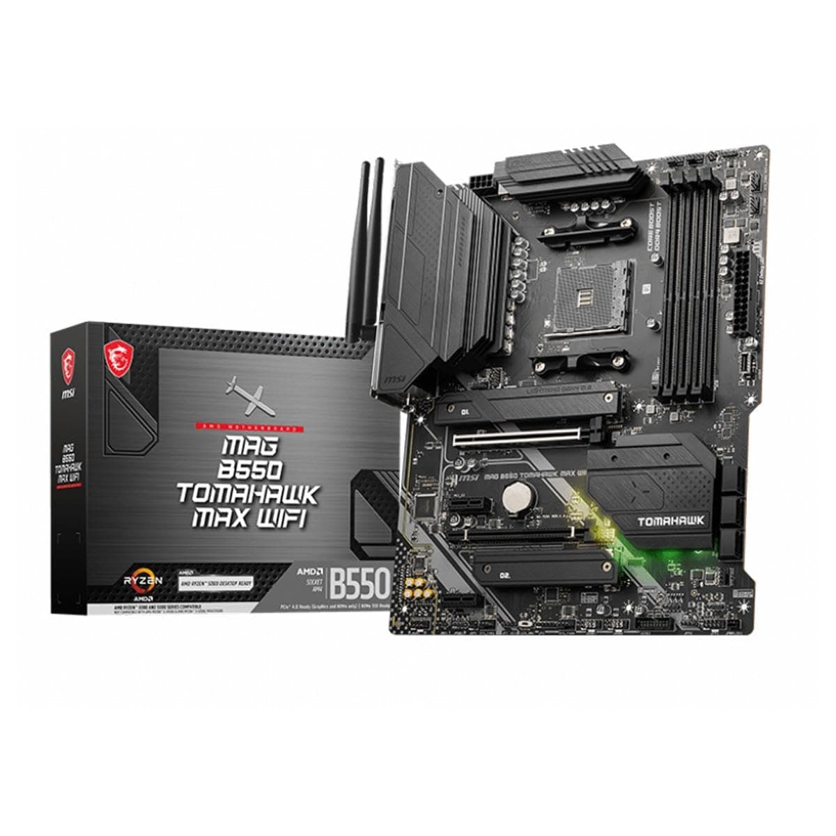 MAG B550 Tomahawk MAX WiFi Gaming Motherboard (AMD Ryzen 5000 Series, AM4, DDR4, PCIe 4.0, SATA 6Gb/s, M.2, USB 3.2 Gen 2, HDMI/DP, Wi-Fi 6E, Bluetooth 5.2, 2.5Gbps LAN, ATX)