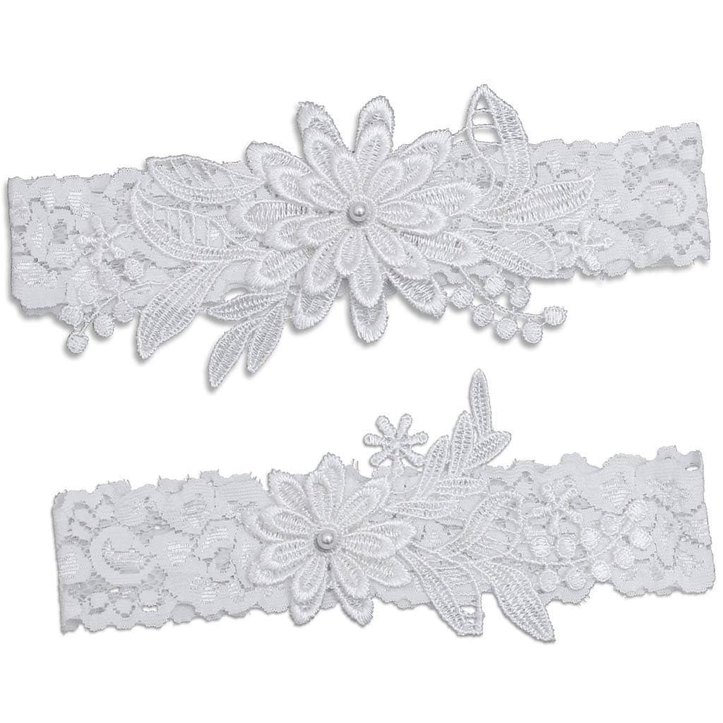 Wedding Garters for Bride, Blue White Bridal Lace Garter Set with Pearl.