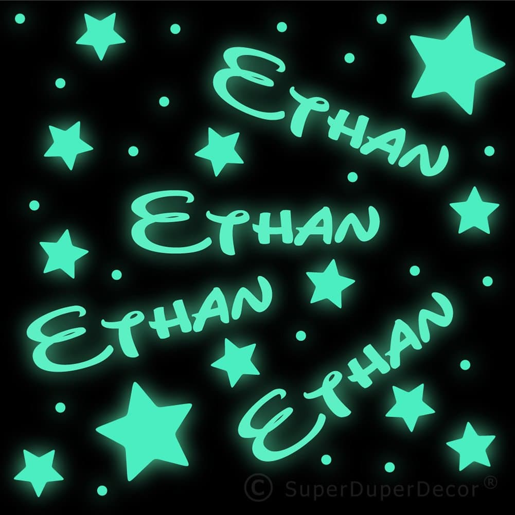 SuperDuperDecorGLOW IN THE DARK NAME & STARS Stickers - Personalised Bedroom Wall Ceiling - DISNEY LARGE