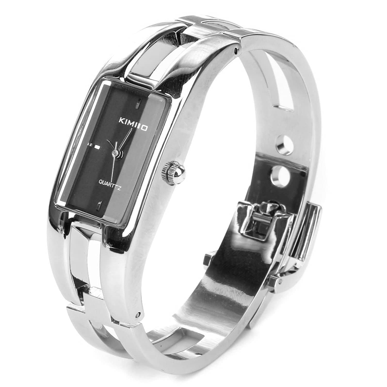 Silver Quartz Women Bangle Bracelet Wrist Watch / A Stunning Open Bangle Style Wrist Watch For Ladies