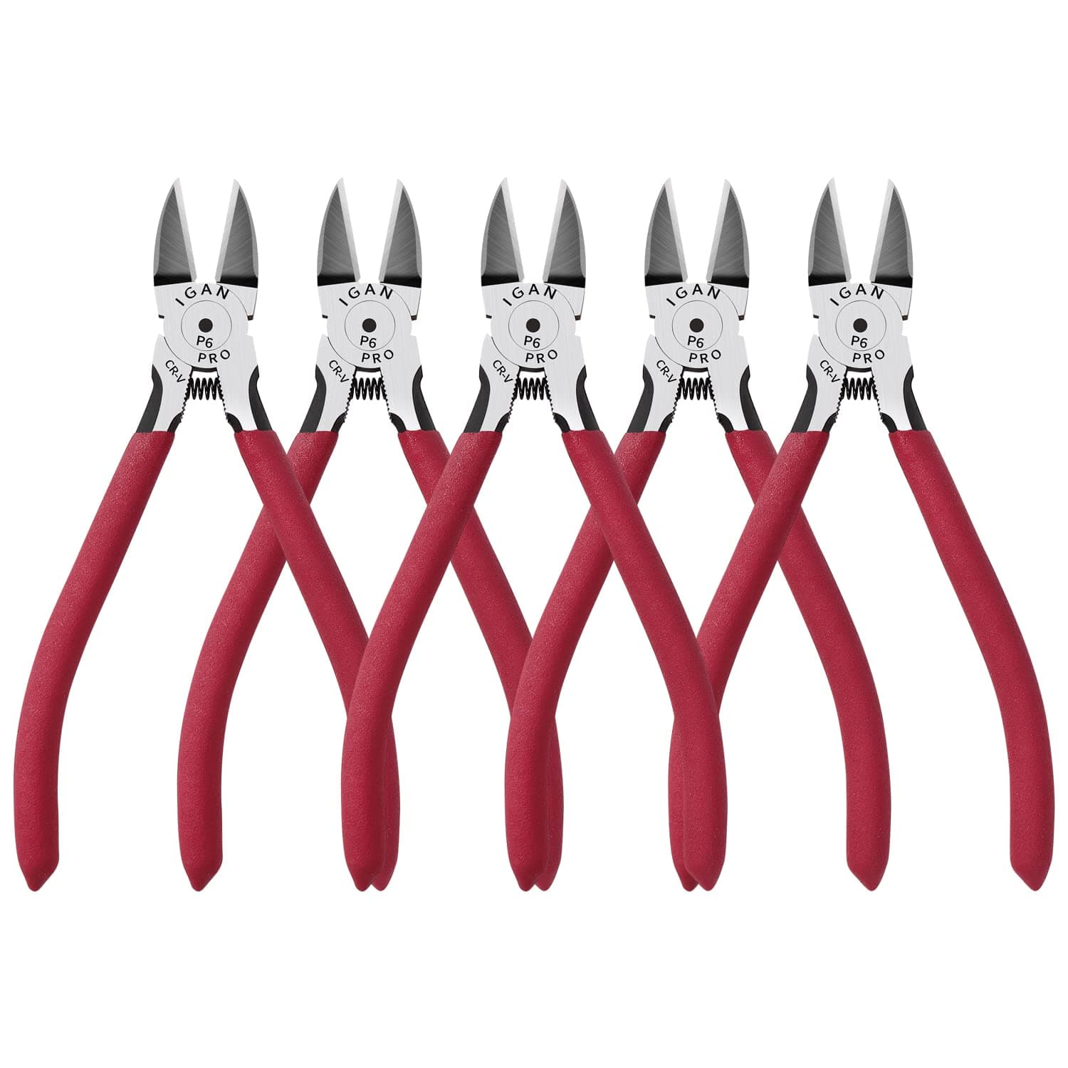 IGAN-P6 Wire Flush Cutters (Pack of 5), 6-inch Ultra Sharp and Powerful Side Cutter Clippers, Ideal Wire Snips for Handmade and Any Clean Cut Needs