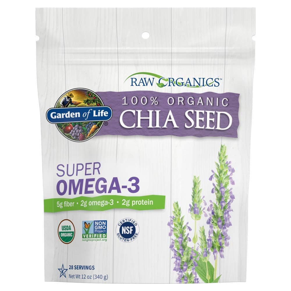 Chia Seeds 100% Organic for Smoothies, Pudding - Raw Organics Whole Seed Foods with Omega 3 Superfood, Fiber, Keto Friendly, Non-GMO, Gluten Free - Vegan Egg Substitute, 28 Servings