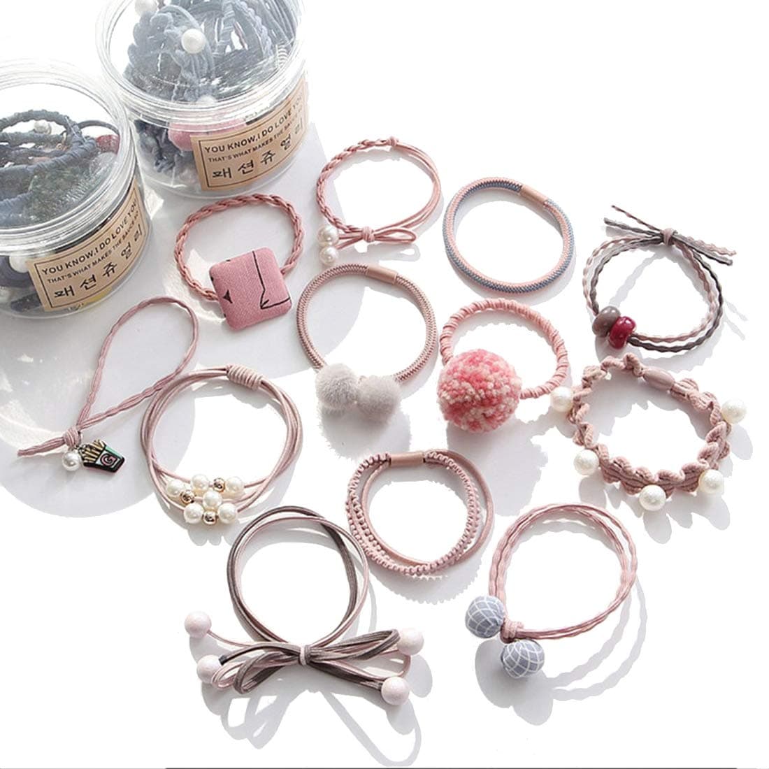 AARainbow 12Pcs Korean Elastic Hairbands,Hair Accessories for Women,Coil Hair Ties,Cute Ties Rope,Spiral Hair Ties,Ponytail Holders for Teen Girls,Young Lady (Pink)