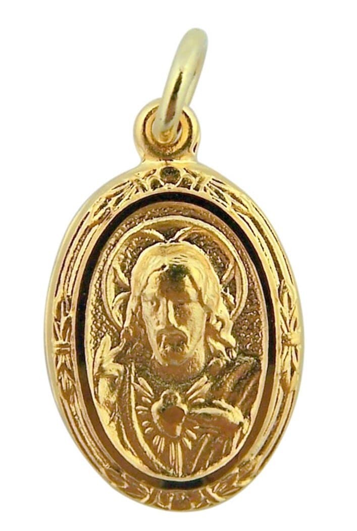 Premium Saint Collection 14K Gold Plate Sterling Silver Our Lady Mt Carmel Scapular Medal, 3/4 Inch