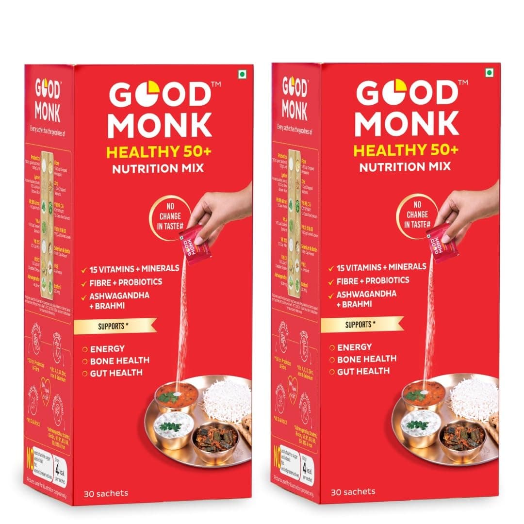 Healthy 50+ Multivitamin for Senior Men & Women | For Energy, Bone & Gut Health | With Probiotics, Fibre, Ashwagandha, Vit. B12, C, D, Iron, Zinc | Add To Food - No Taste Change | 60 Sachets