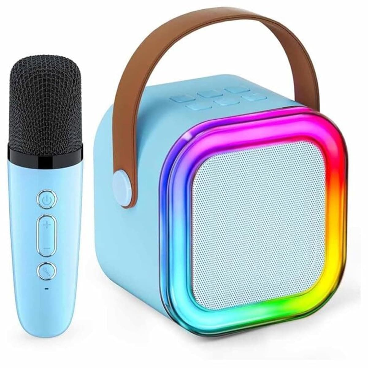 INEFABLE Mini Karaoke Machine Microphone Portable Bluetooth Wireless Speaker with Wireless Mic for Music Toys Christmas Birthday Gifts for Girls & Boys 4,5,6,7,8,9,10,11,12 Year Old - Set of 1 (Blue)
