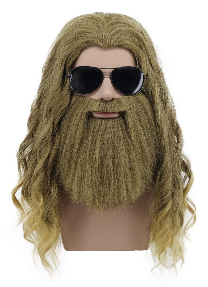 Men Long Curly Golden Brown Beard Wig Anime Costume Wig for Halloween Cosplay Party