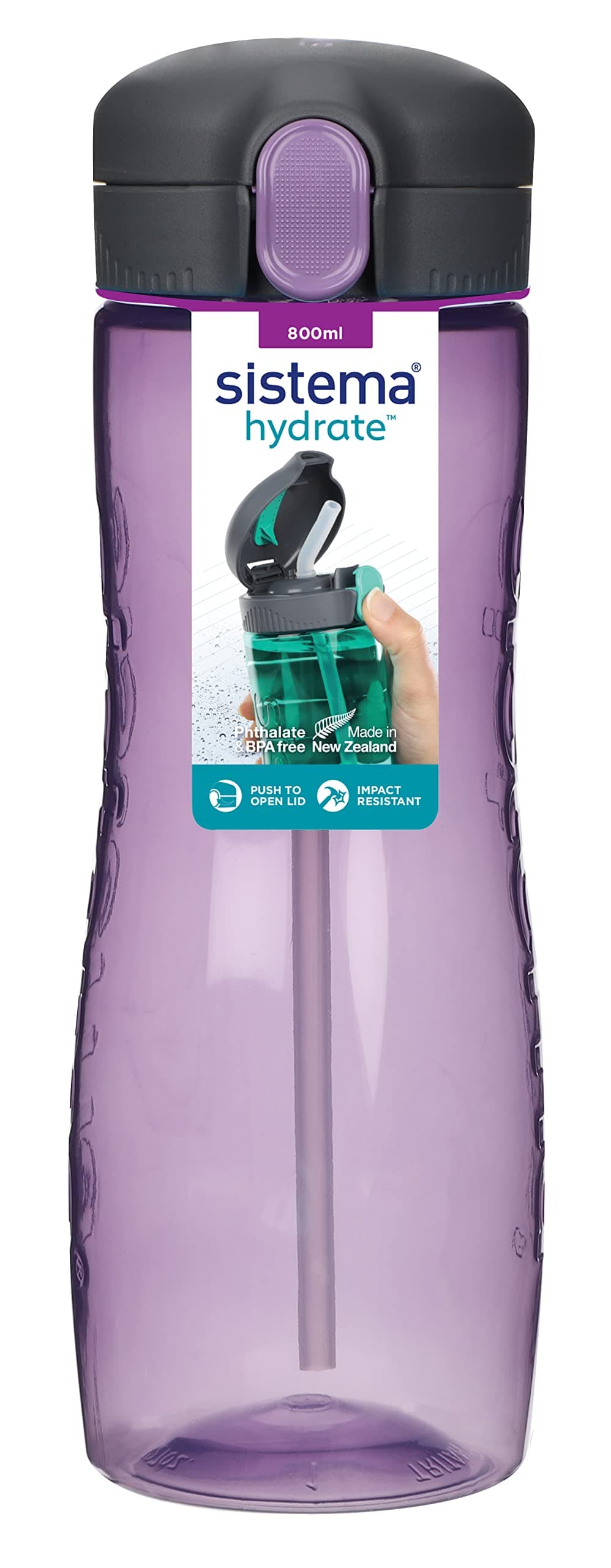 Sistema Hydrate Quick Flip Water Bottle | 800 ml | BPA Free Water Bottle with Straw | Lilac
