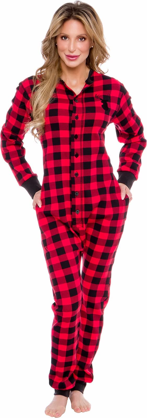 Silver LillyWomen's Buffalo Plaid Flapjack Pajamas - Winter One Piece PJs - Soft, Comfy Holiday Jumpsuit