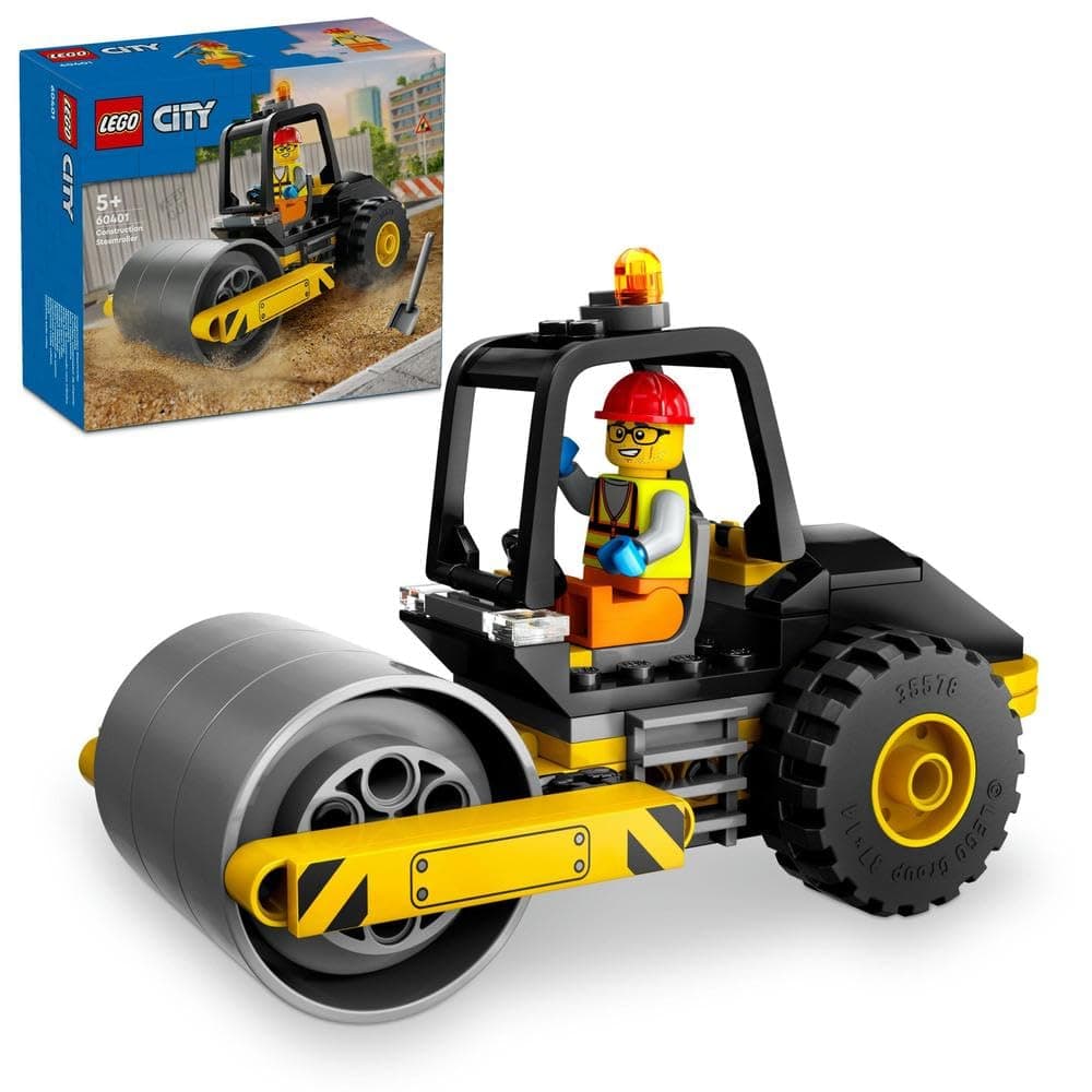 City Construction Steamroller, Vehicle Toy for Boys, Girls & Kids aged 5 Plus Years Old, Model Truck Building Set with a Worker Minifigure, Engineering Toys, Small Birthday Gift Idea 60401