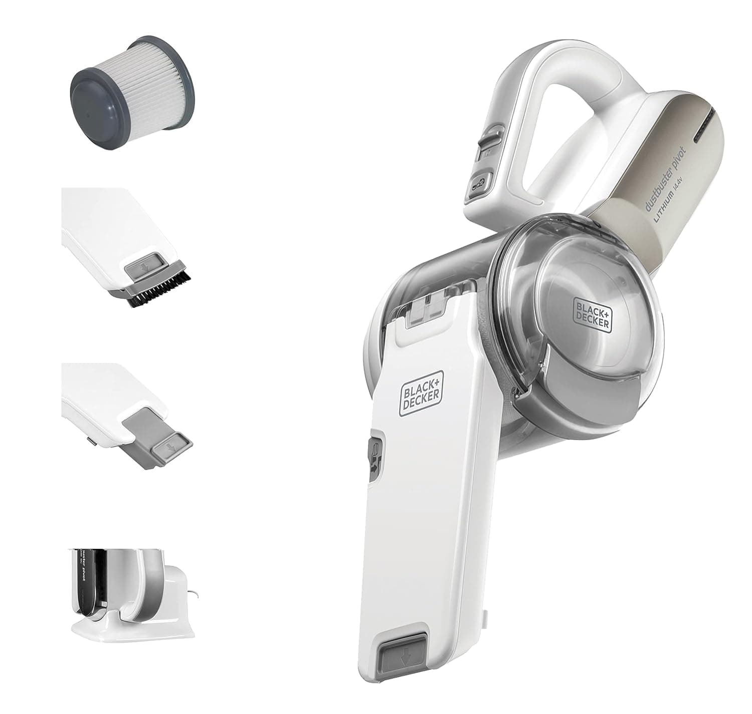 BLACK+DECKER PV1420L-B5 Lithium-ion Pivot Dustbuster/Cyclonic Hand Vacuum Cleaner, 220V (Not for USA), Small, Champagne