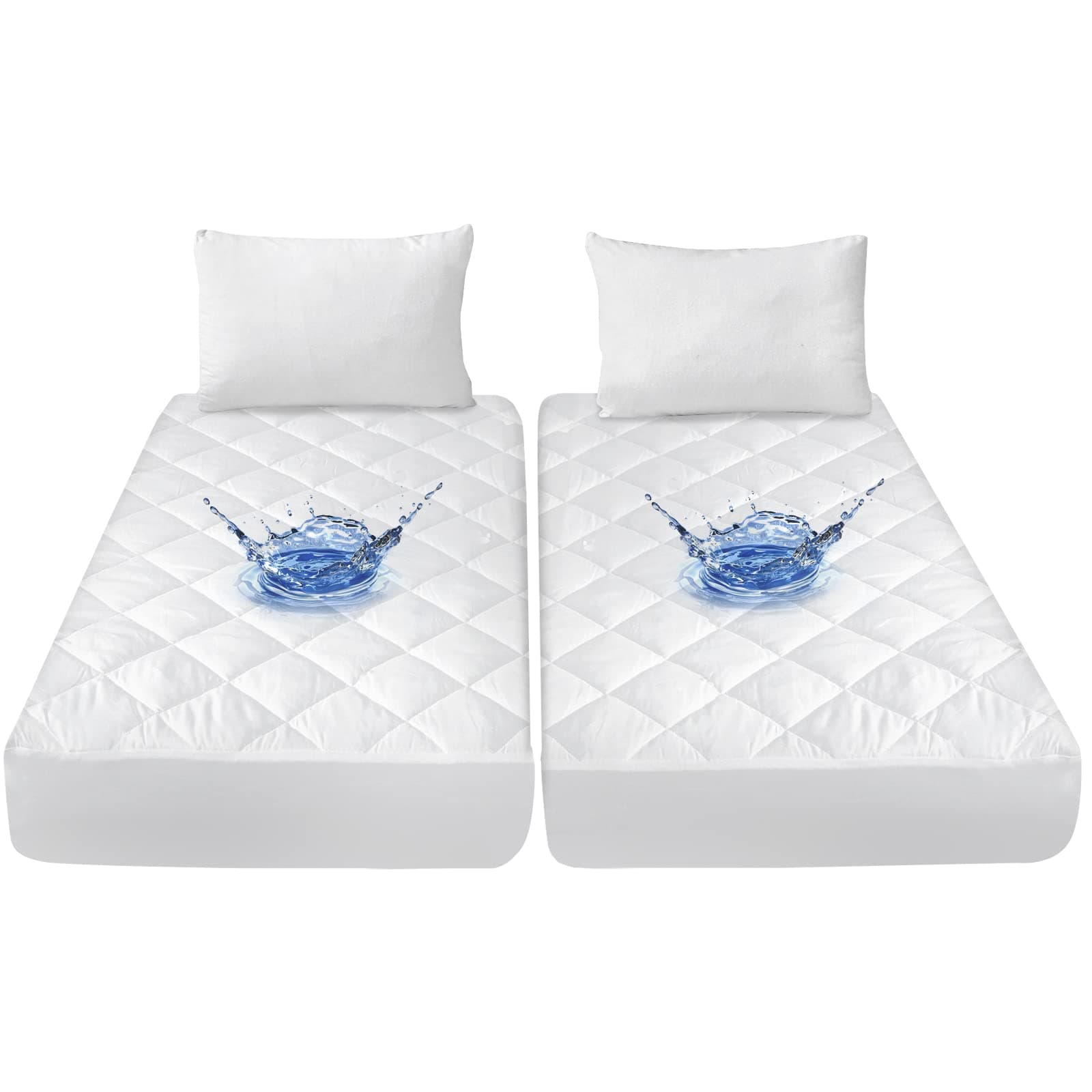 Split King Mattress Topper Protector Pad for Adjustable Bed Cover, Quilted, Breathable, Absorbent, Fitted Sheet Style, Machine Washable