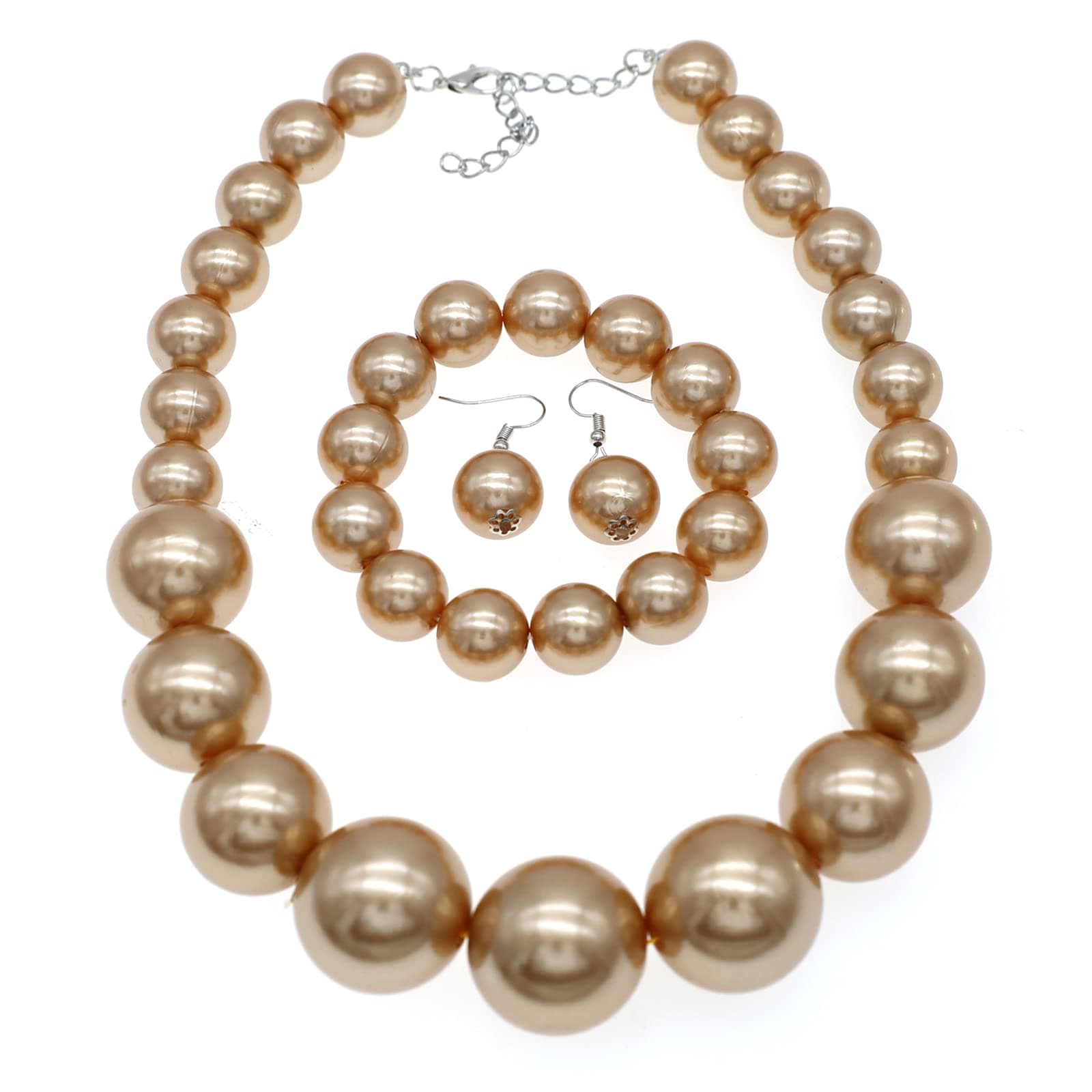 We WeWe Imitation Pearl Necklace for Women Large Chunky Pearl Necklaces Multilayer Pearl Necklace and Earring 1920s Costume Jewelry set