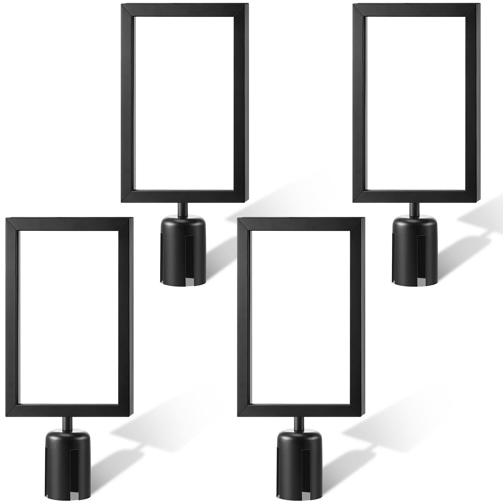 Taiyin 4 Pcs Stanchion Sign Holder Double Sided Sign Frame with Cover Stanchion Top Frames for 8.58 x 12.52 Inches Paper Size for Crowd Control Sentry Stanchions, Black