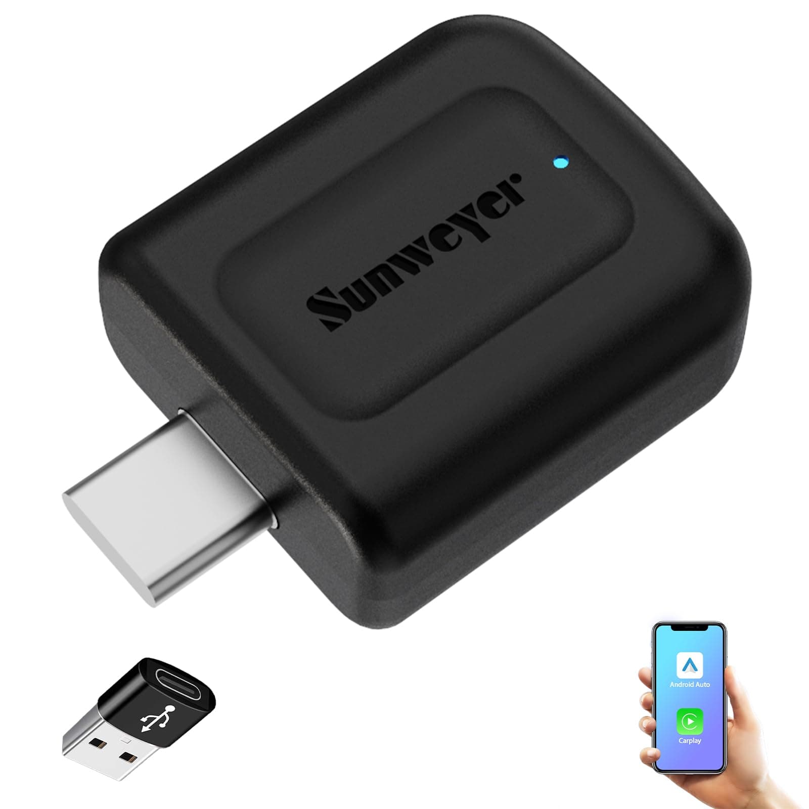 Sunweyer 2024 Latest Wireless CarPlay & Android Auto Dongle 2 in 1 Auto Connect Box,USB Type-C Port,Supports Online Updates Wired to Wireless Adapter
