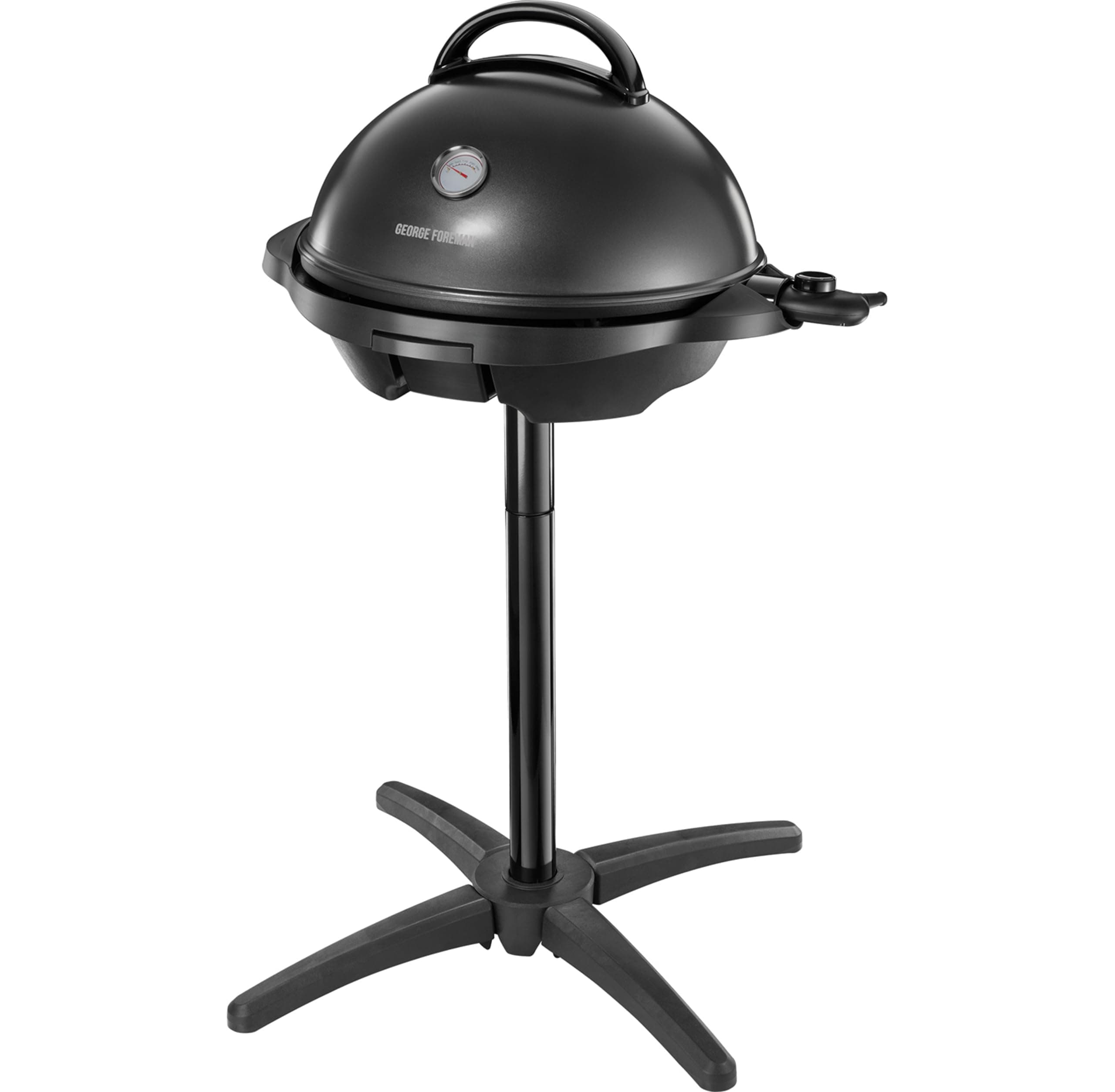 George Foreman Indoor Outdoor BBQ Electric Grill [1500cm2 cooking surface, Variable temperature control & viewing gauge, Use with or without stand, Easy clean removable plate, Drip tray] Black 22460