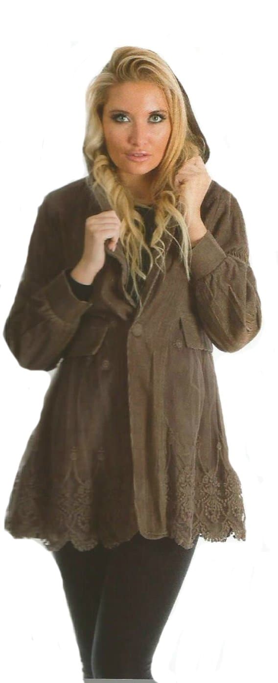 Sacred Threads Artsy Lace Lagenlook Jacket/Coat Medium Brown
