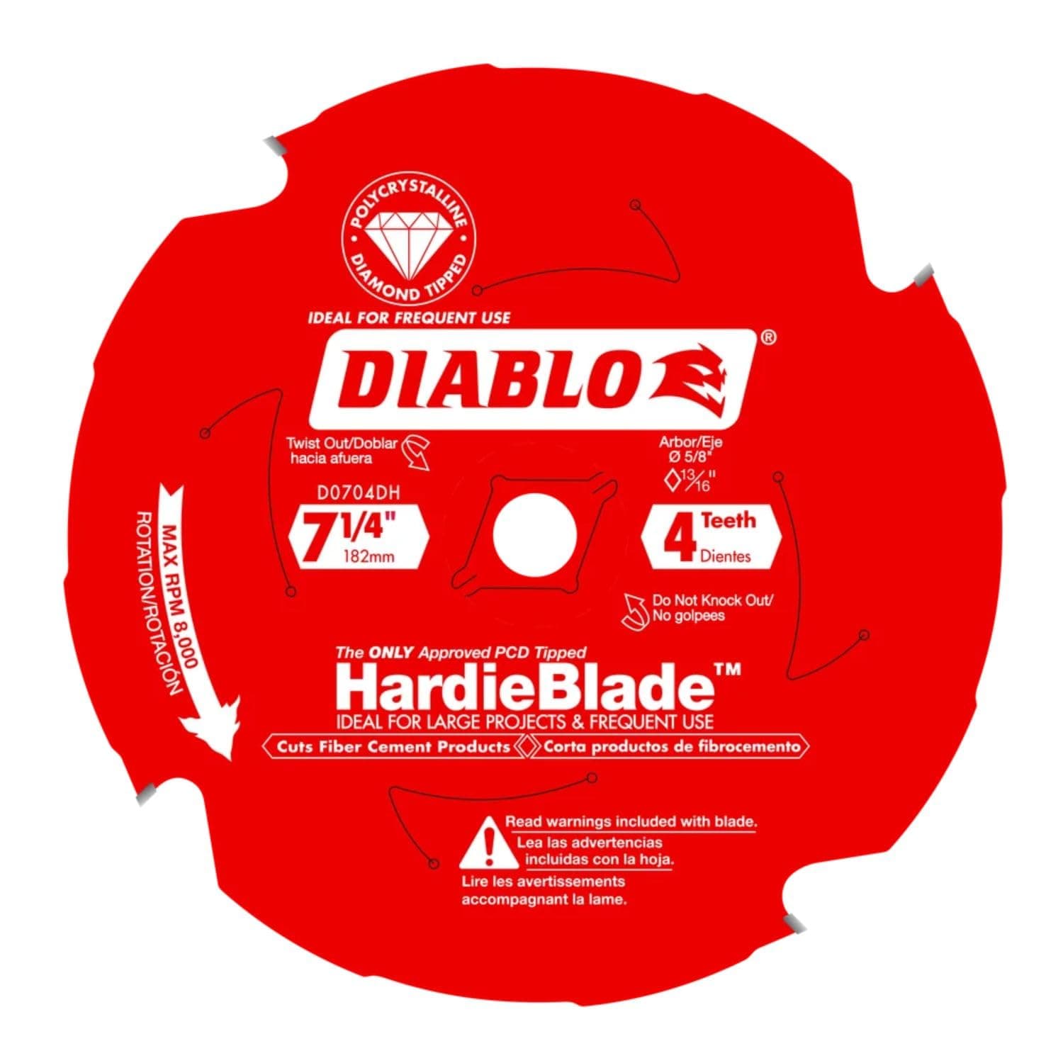 Freud D0704DH Diablo 7-1/4"x4T PCD Tip TCG Hardie Fiber Cement Saw Bld,5/8 Arbor