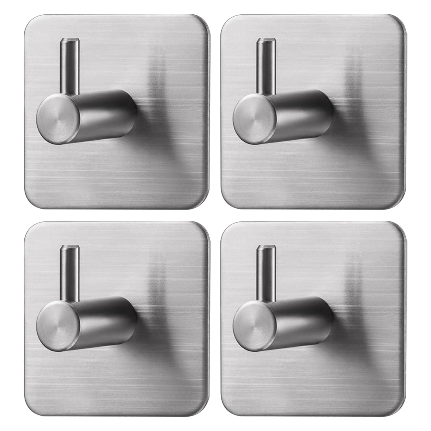 Adhesive Hooks, Hooks for Hanging Wall Hanger Towel Hooks Heavy Duty Ideal for Bathroom Shower Kitchen Home Door Closet Cabinet Stainless Steel - 4Packs