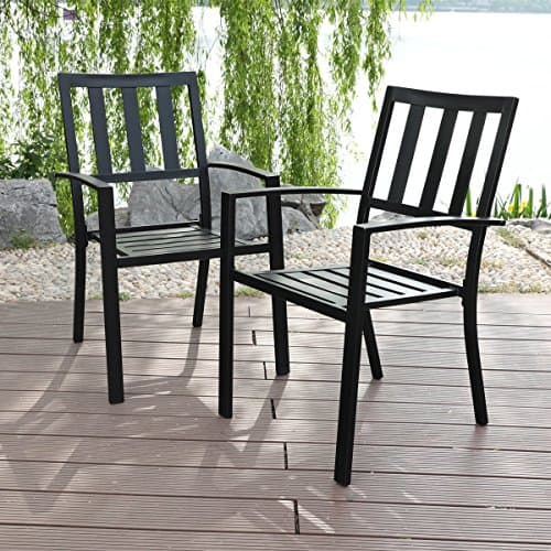MFSTUDIO Outdoor Dining Chairs Set of 2, Metal Patio Chairs for Deck Bistro Porch Lawn, Black Wrought Iron Stackable Patio Dining Chairs