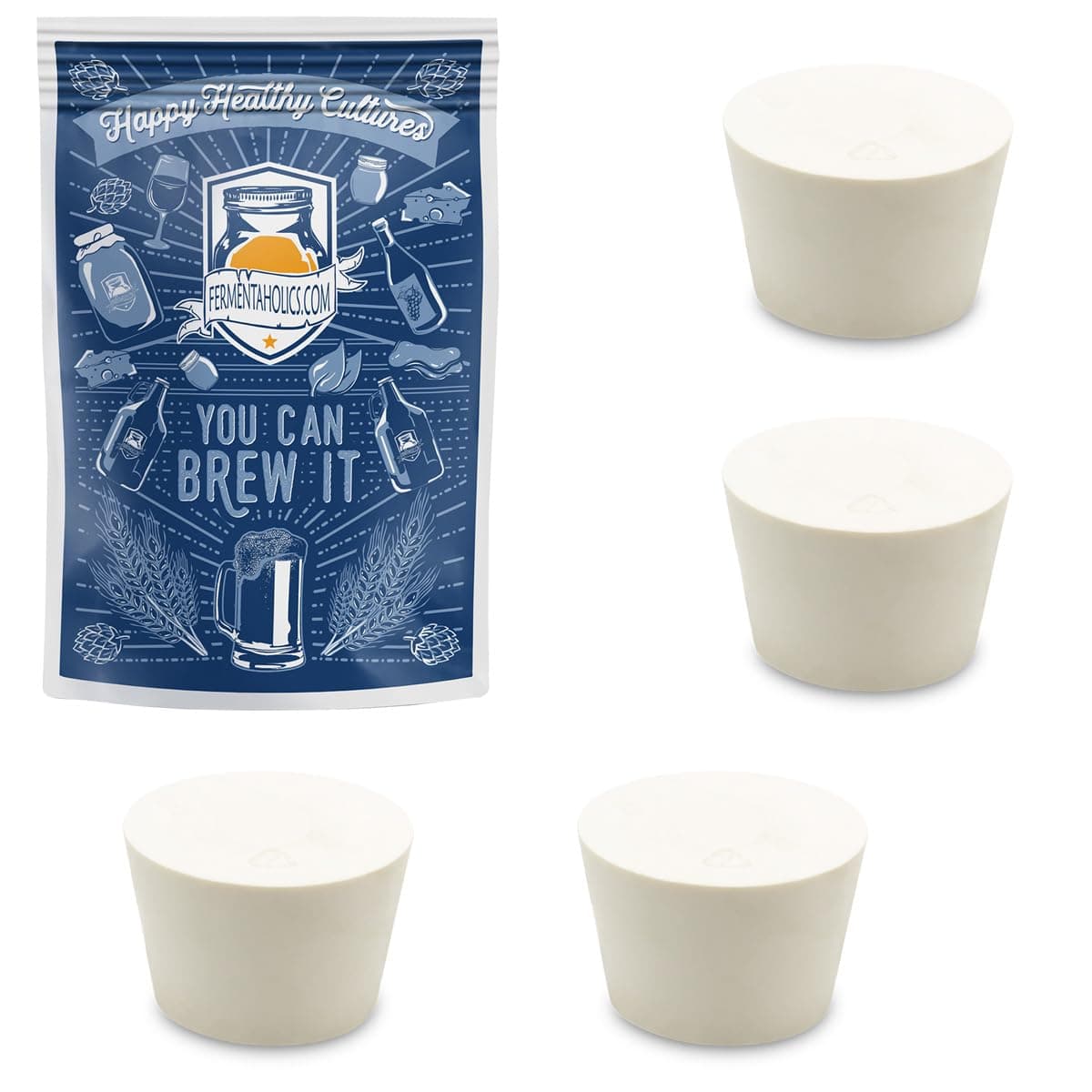 Fermentation TPE Rubber Stoppers – Solid Bungs (#6 Stopper, 4-Pack)