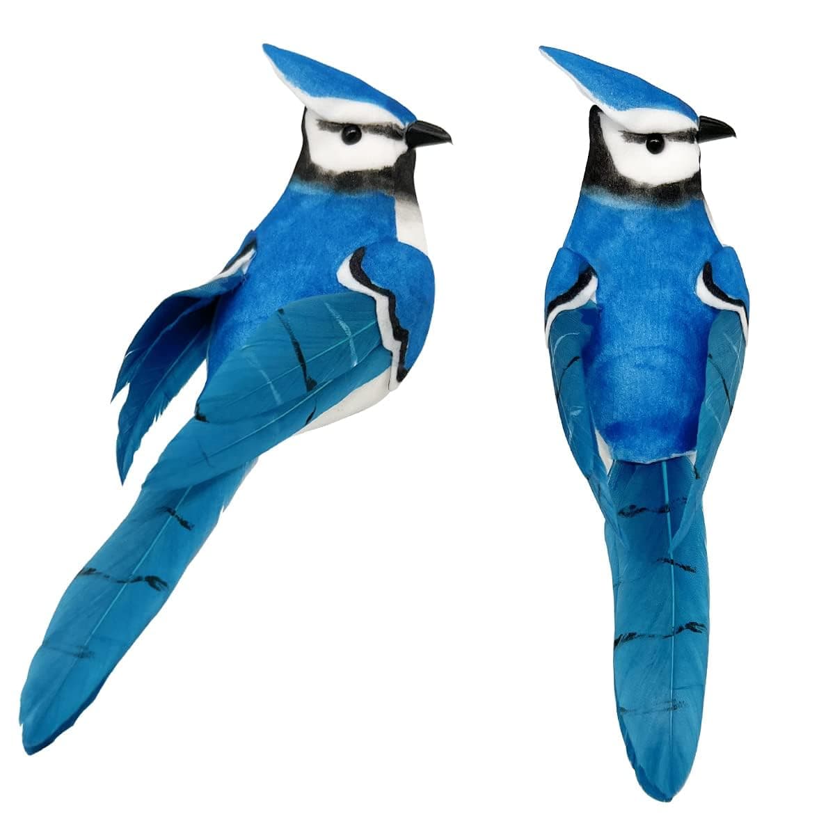 LWINGFLYER 2PCS Clip On Artificial Birds Realistic Blue Jay 5.5Inch Foam Feather Bird for Christmas Tree Ornaments Wreath Crafts Flower Arrangements Home Party Decor