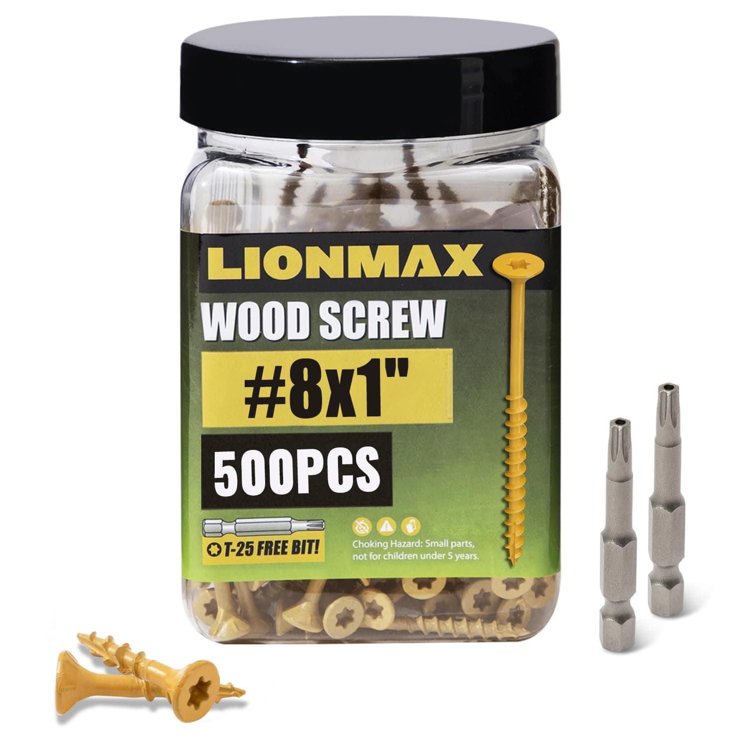 LIONMAX Wood Screws 1 Inch, Deck Screws #8 x 1, 500 PCS, Rust Resistant, Epoxy Coated, Exterior Wood Screw, Outdoor Decking Screws, Torx/Star Drive Head, T25 Star Bit Included, Tan