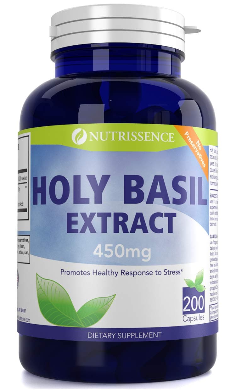 Holy Basil Extract 450mg 200 Capsules - Nutrissence - Supplement
