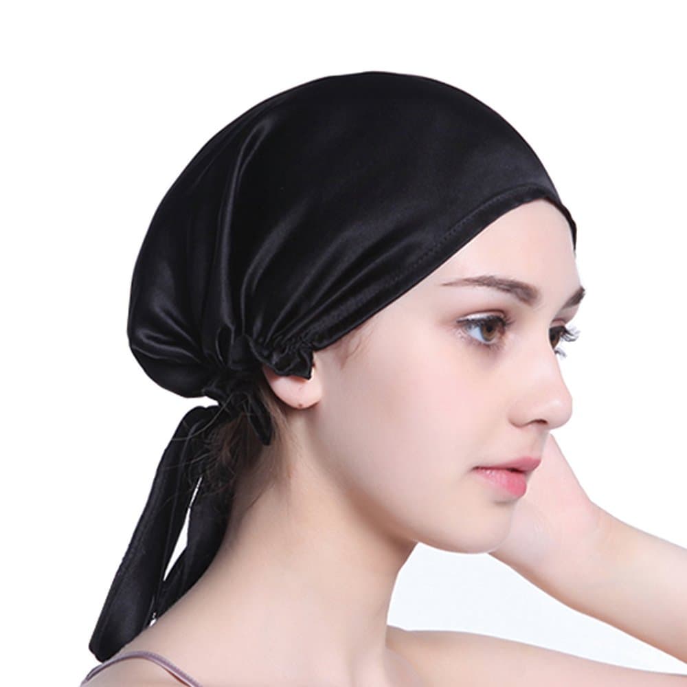 Enuo Silk Night Sleep Hat Cap Head Cover Bonnet With Ribbons Style for Women Girls