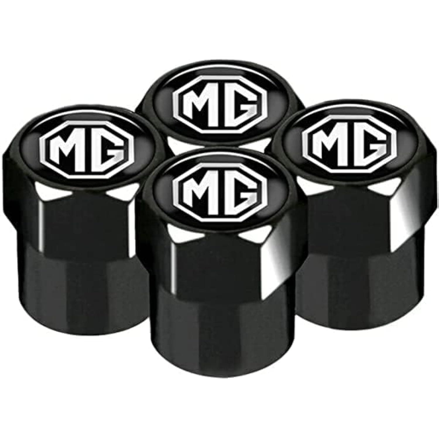 PSL BLack Wheel Tyre Valve Dust Caps Covers Set x4 Chrome Metal compatible with MG cars MGb MG6 MG3 gt zr zs zt Midget Magnette