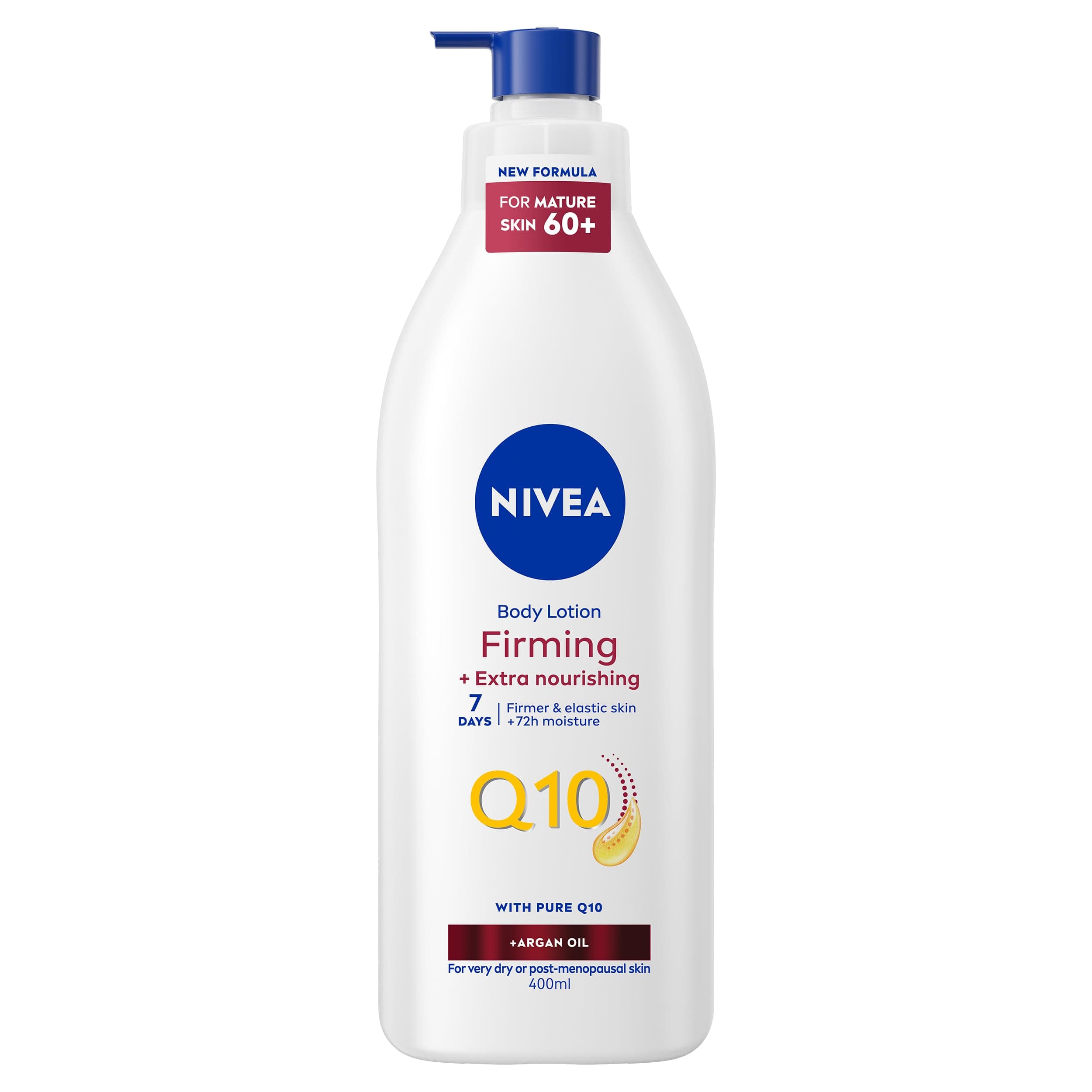 NIVEA Q10 60+ Mature Skin Body Lotion (400ml), Nourishing Firming Cream with Q10 and Argan Oil, NIVEA 72H Moisturising Cream for Ageing and Mature Skin