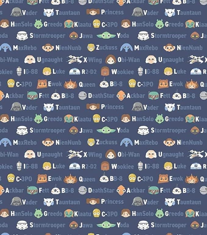 CamelotAlphabet Tonal Star Wars Cotton Fabric by 0.5M Multiples 110cm Wide (100% Cotton, Genuine Licensed Fabric, Ideal for Crafts, Quilting, Sewing, Bunting) (Navy)