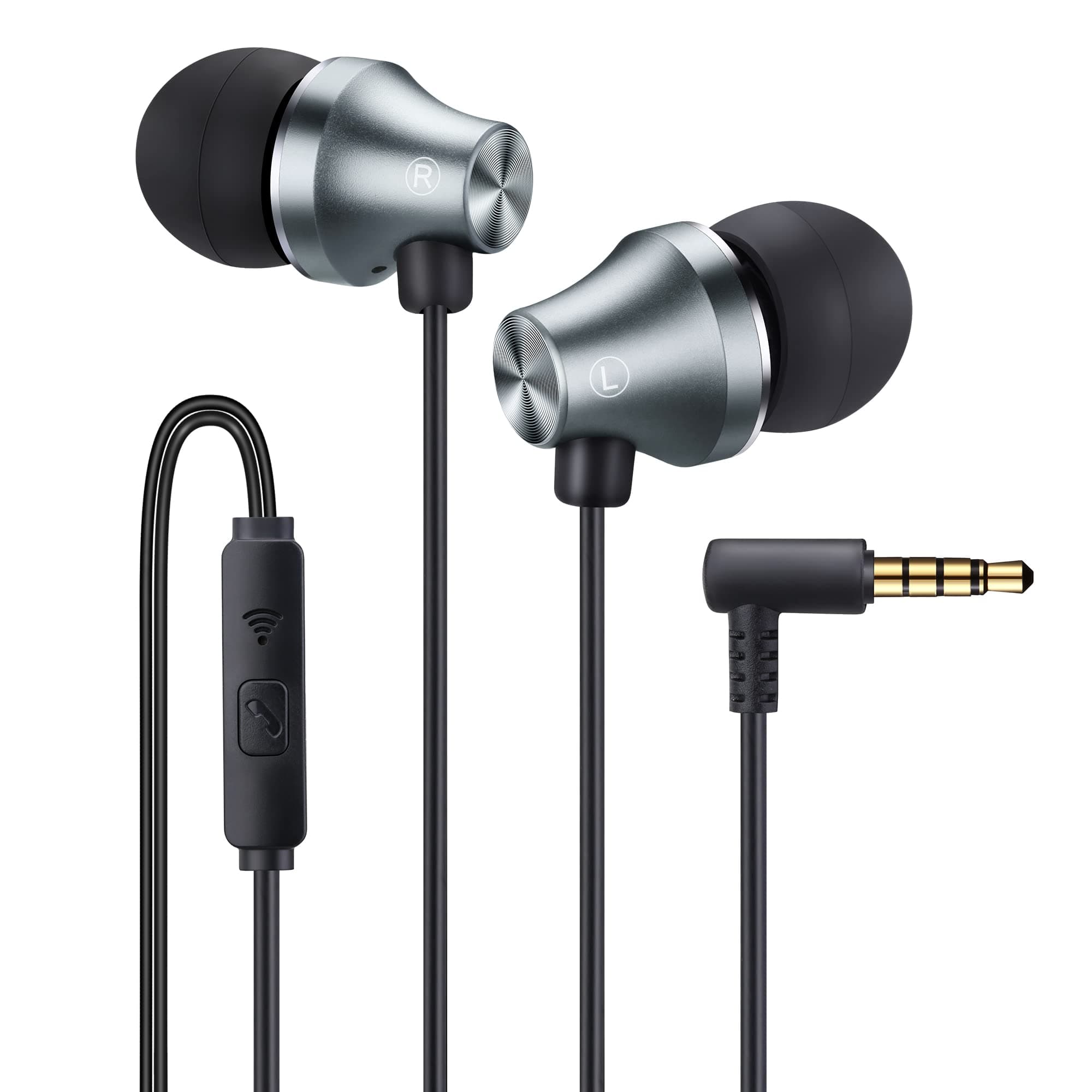 A101 Wired Earbuds Headphones for School Noise Isolating in-Ear Earphones with Microphone Remote with 3.5mm Plug in Audio Jack (Gun Metal)