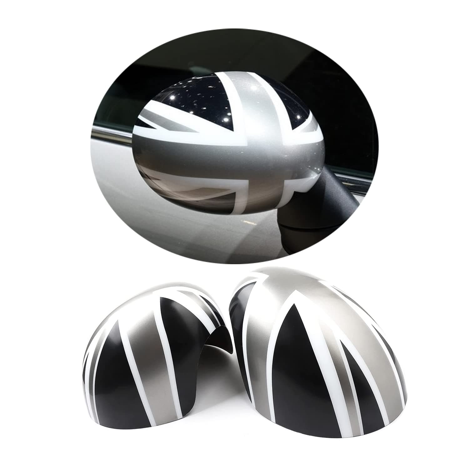 MINI R55-R61 Union Jack Wing Mirror Cover, Side Mirror Caps Cover for Mini Cooper One/S/JCW R Series R55 R56 R57 R58 R59 R60 R61(Union Jack Gray, For Manual Folding Mirror)