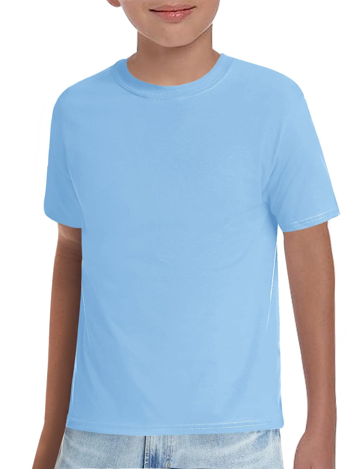 Boys T-Shirts Kids Short Sleeve Crewneck Solid Basic Tees Casual Tops 5-14 Years