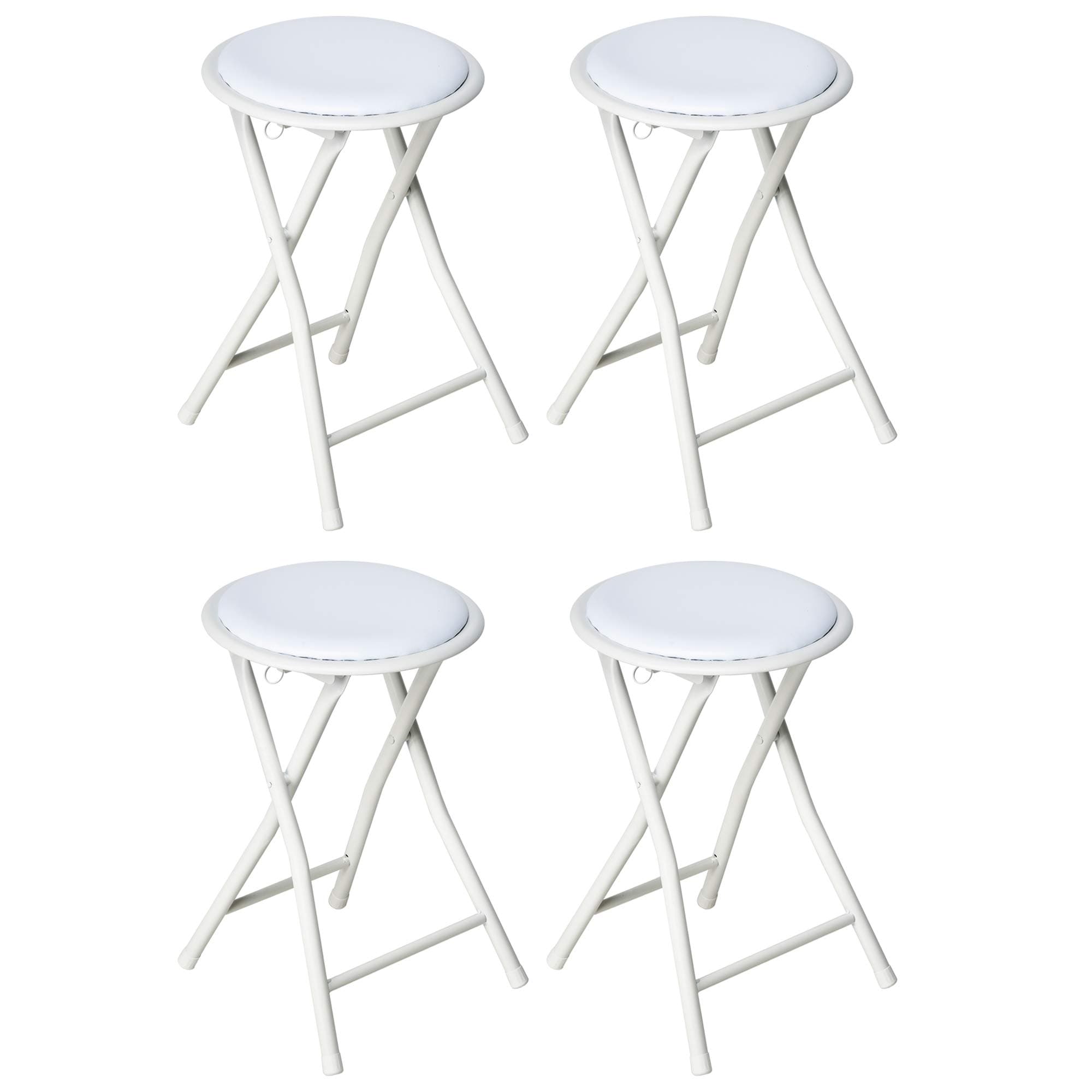 Nyxi Set of 4 Round Compact Folding Stool for Home Office (4 X Stool, White)