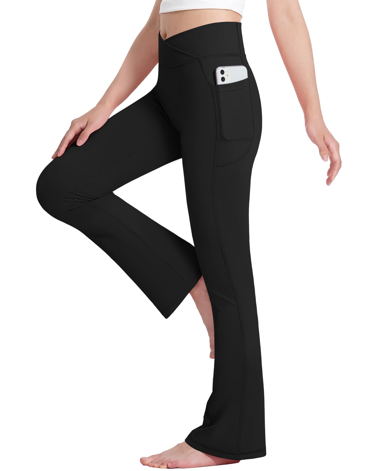 HASMESGirls Yoga Pants Cross High Waisted Flare Pants Casual Activewear Kids Bell Bottoms Pants with Pockets